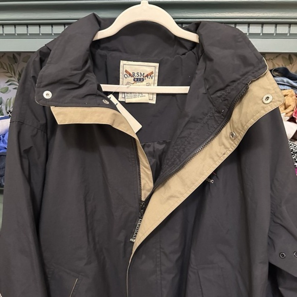 Vintage Oarsman 913 Jacket Mens XL Black Windbreaker Hooded Johnny Bench Pockets - Picture 9 of 12